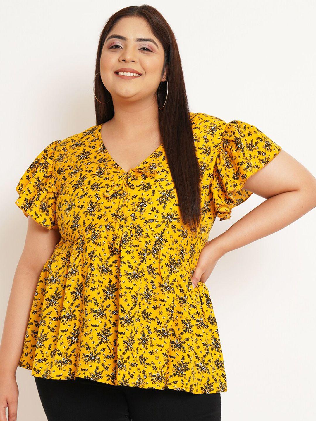 u&f beyond yellow floral print flared sleeve crepe top