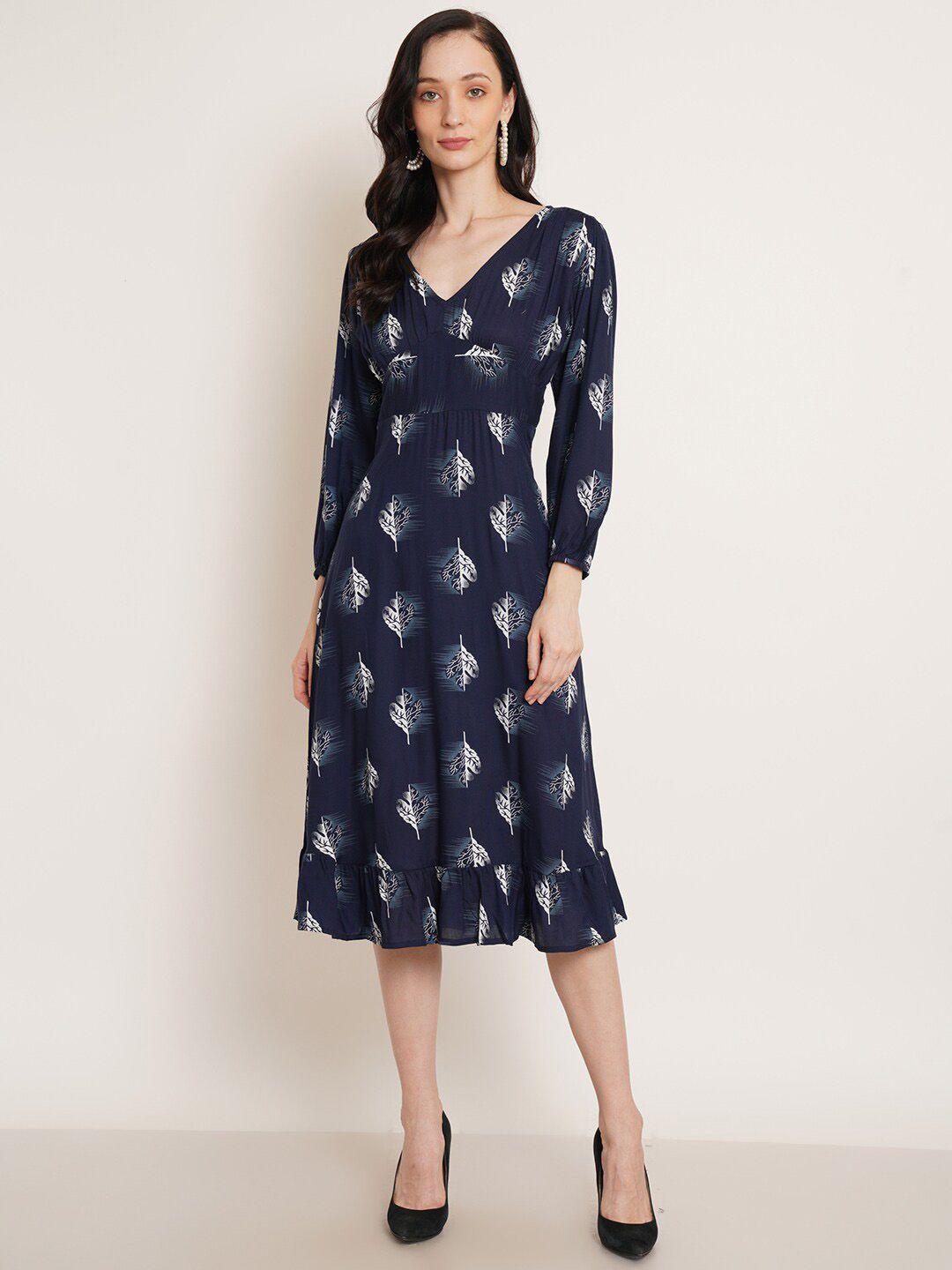 u&f blue floral printed a-line midi dress