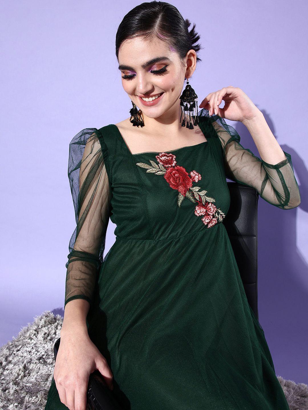 u&f green solid net maxi dress