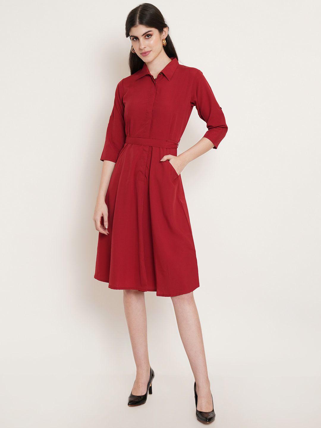 u&f maroon crepe shirt dress