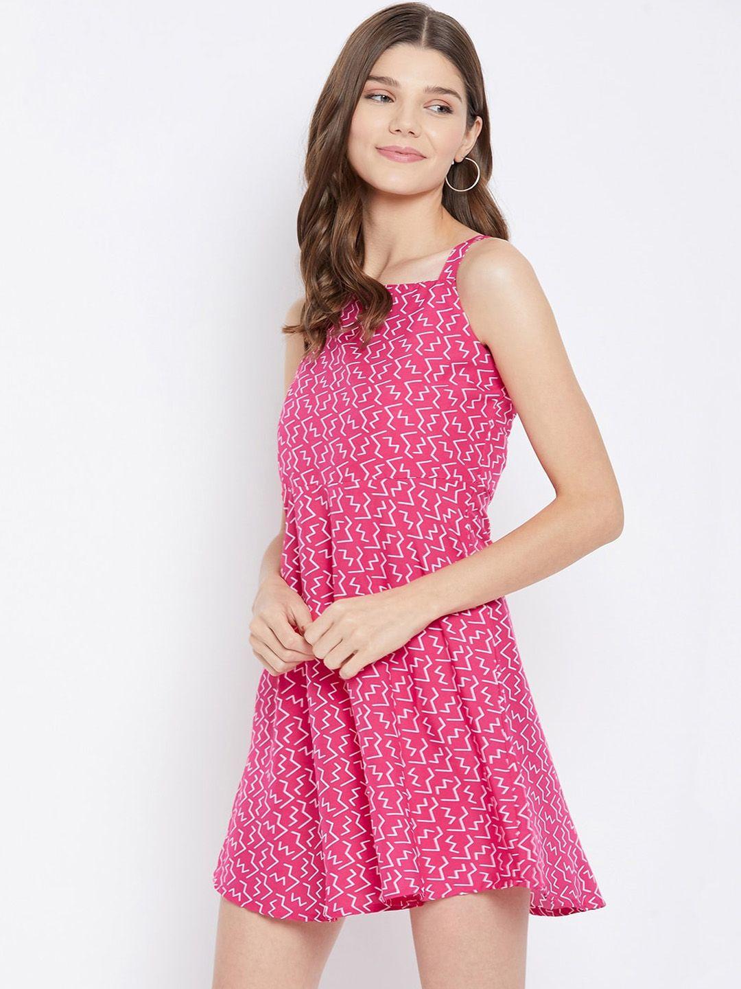 u&f pink abstract crepe a-line dress