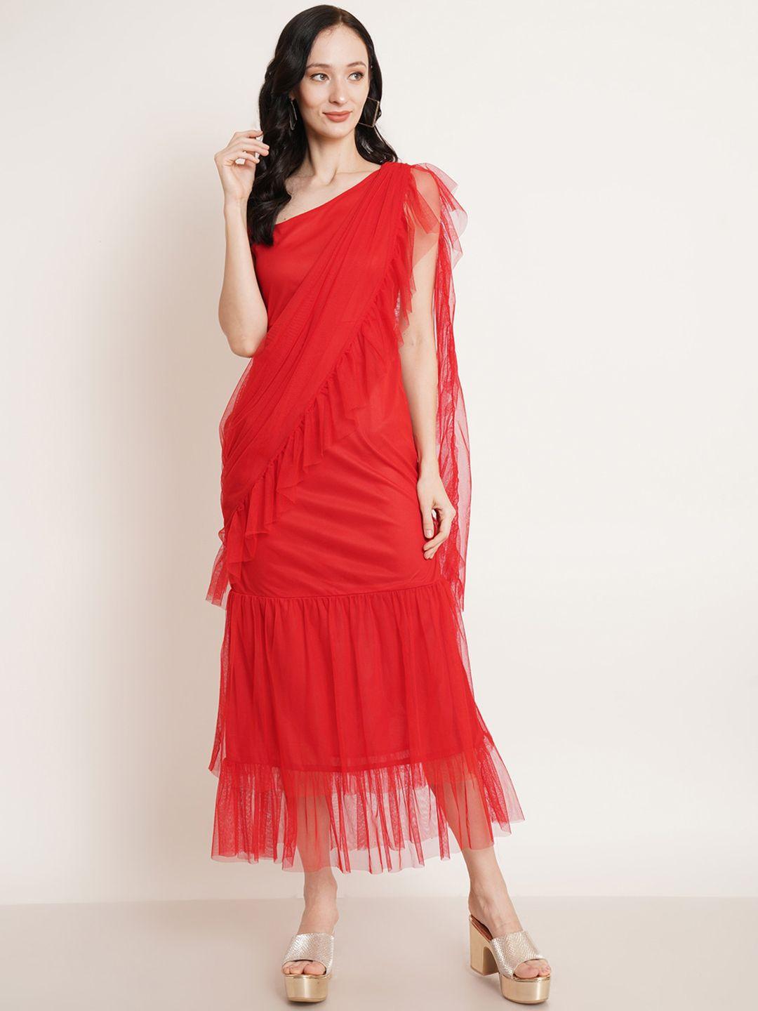 u&f red net ruffles maxi midi dress