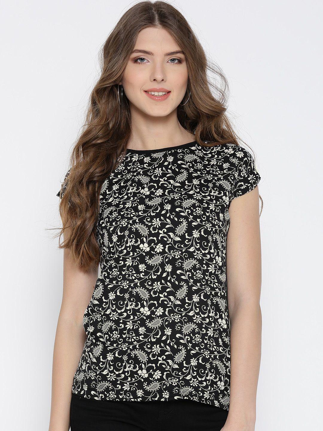 u&f women black & white printed top