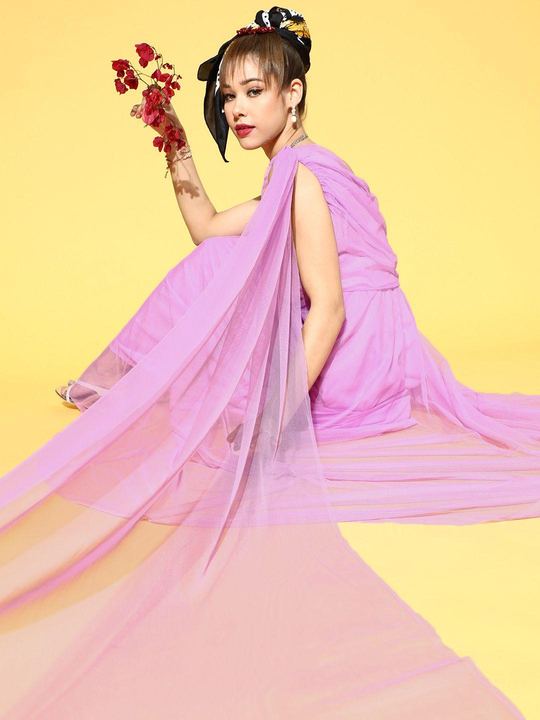 u&f women elegant lavender solid one-shoulder dress