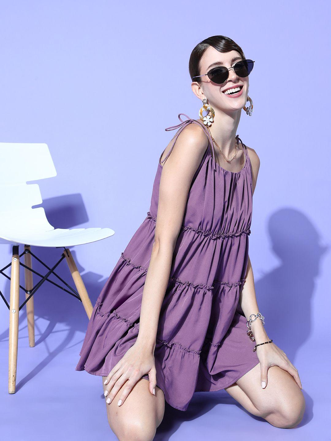 u&f women elegant purple solid sun dress