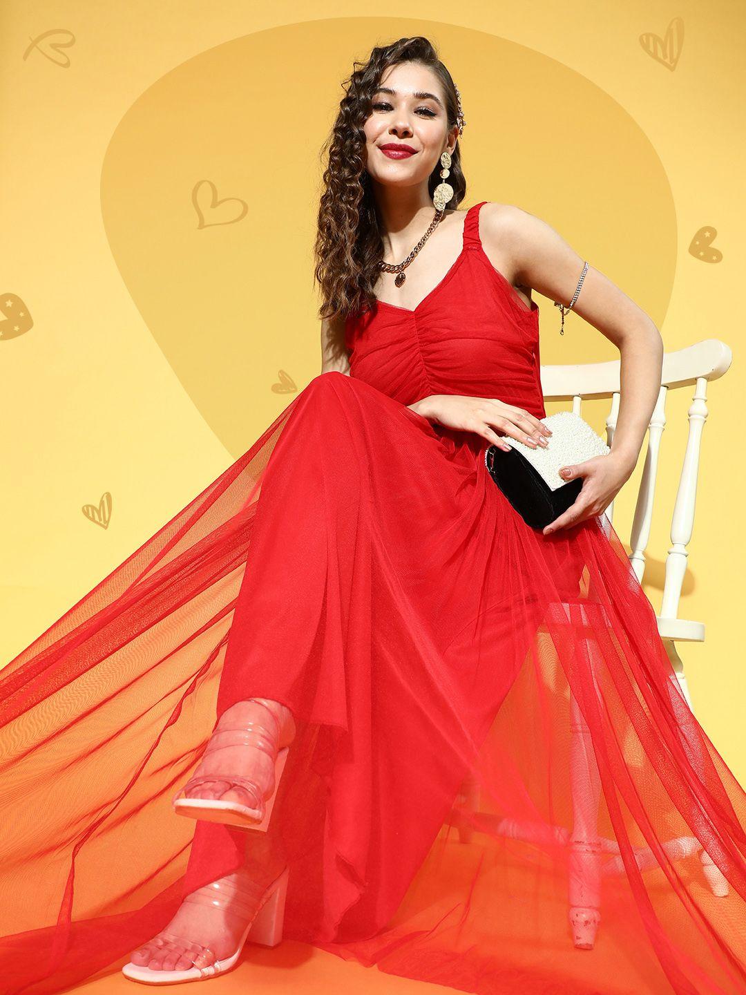 u&f women gorgeous red solid swirling volume dress
