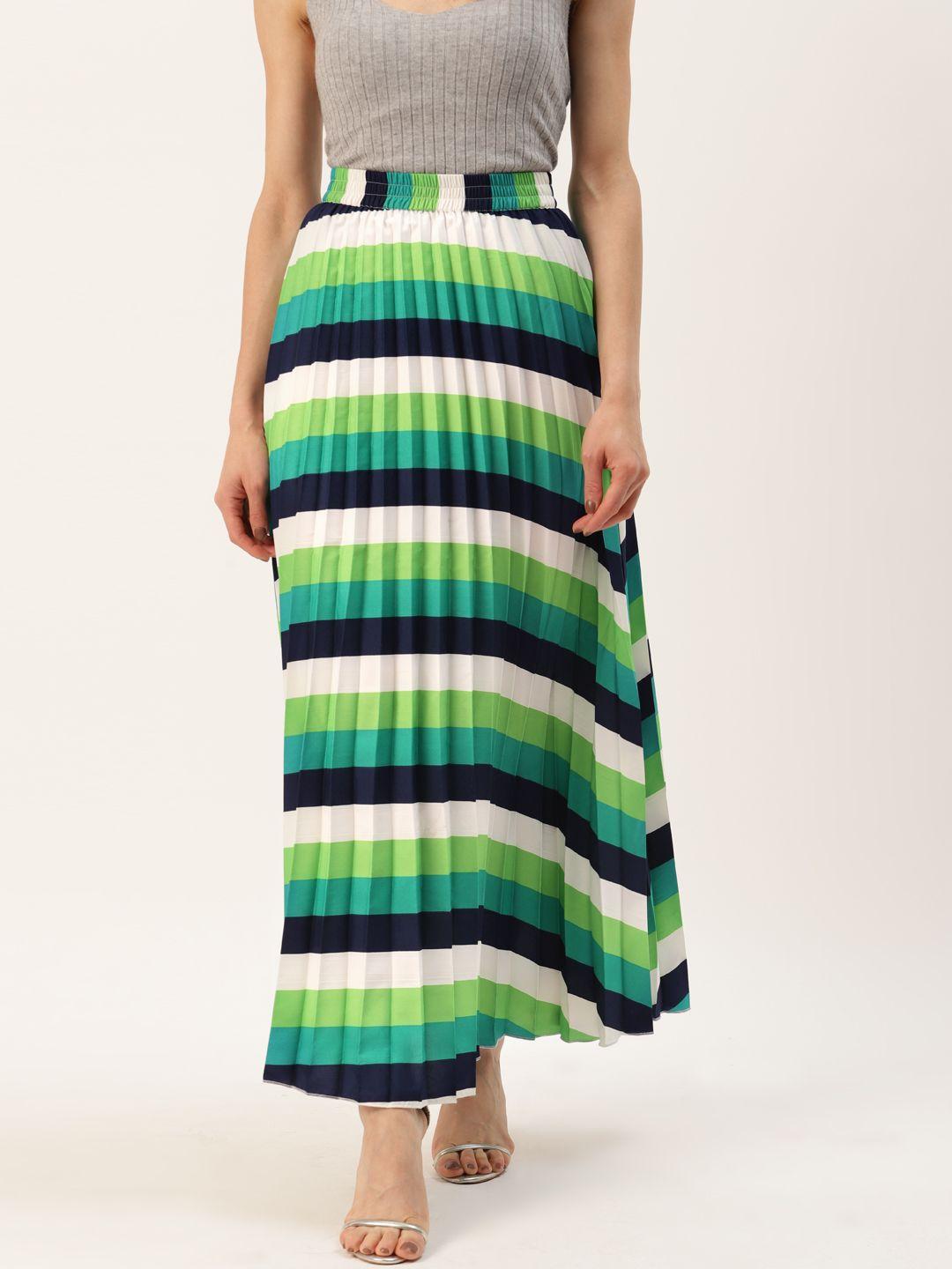 u&f women green & white striped maxi skirt