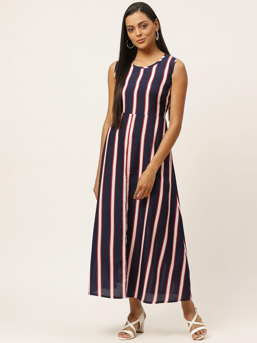 u&f women navy blue striped a-line dress