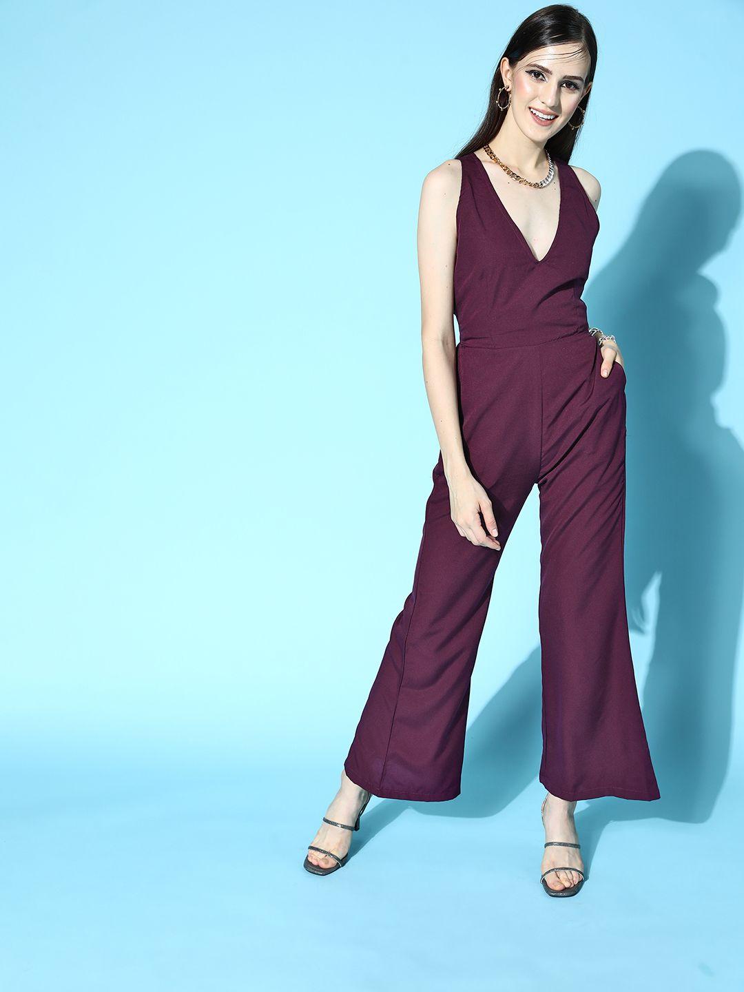 u&f women purple solid joyful jumpsuit