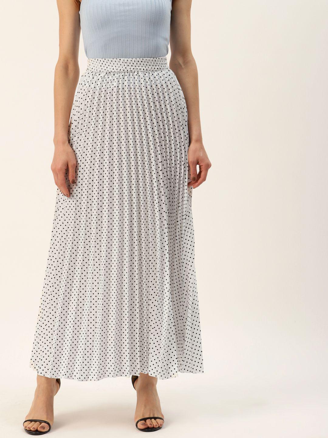 u&f women white & black polka dot print accordion pleats maxi a-line skirt