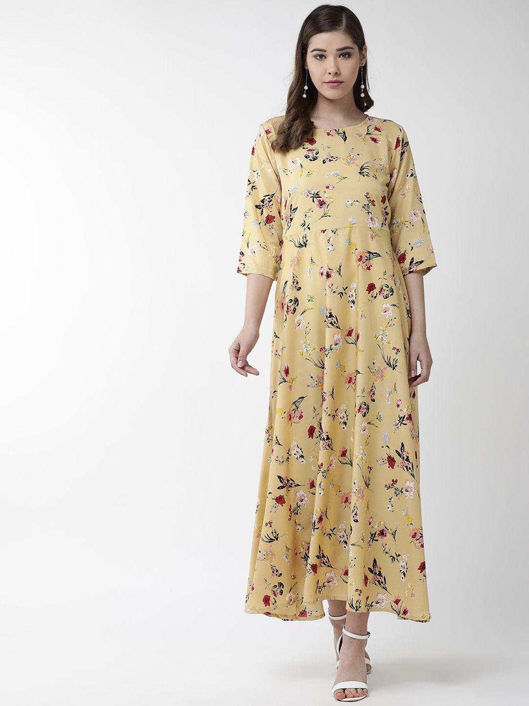 u&f women yellow & red floral print maxi dress