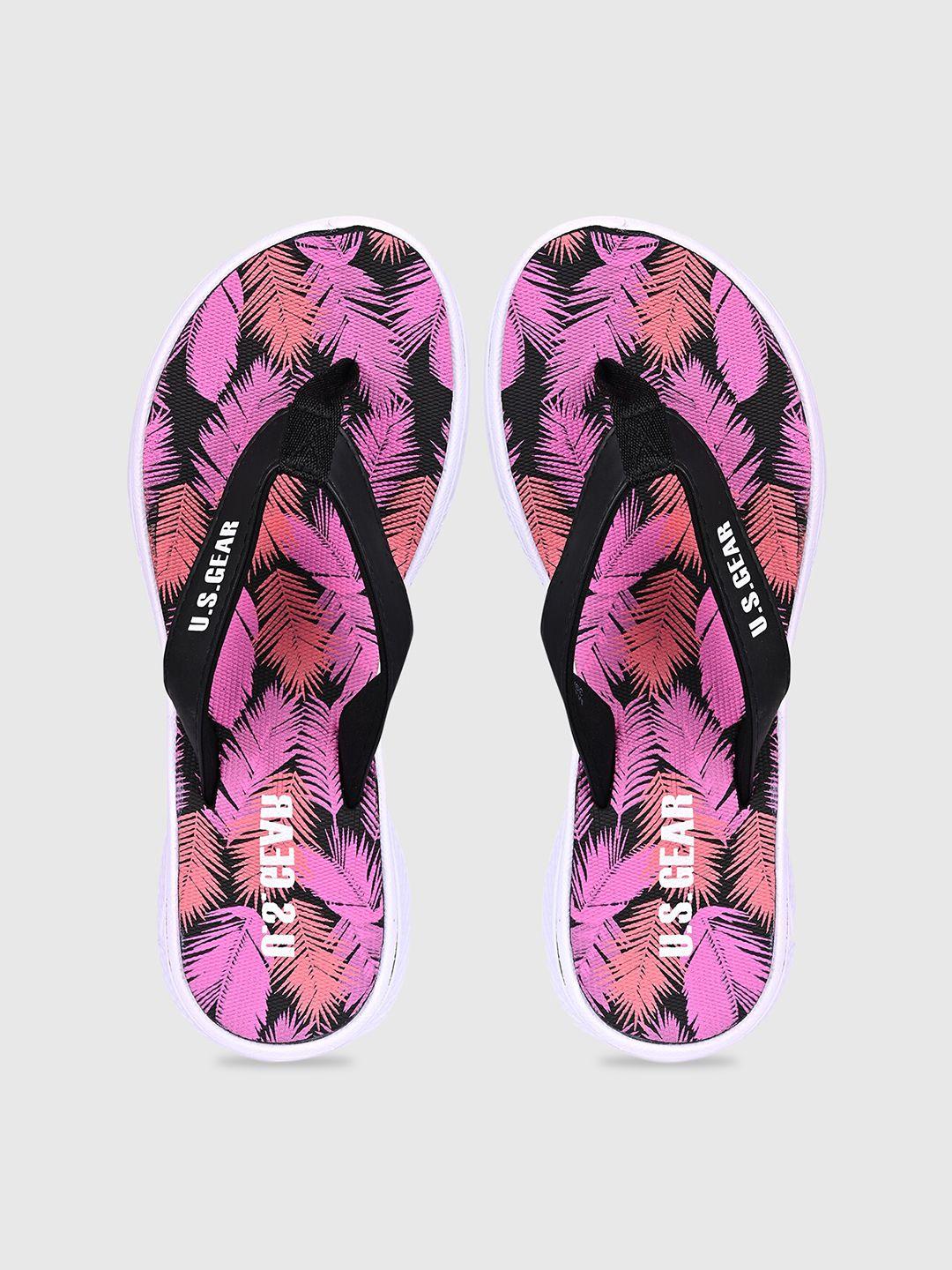 u s gear women black & pink printed thong flip-flops