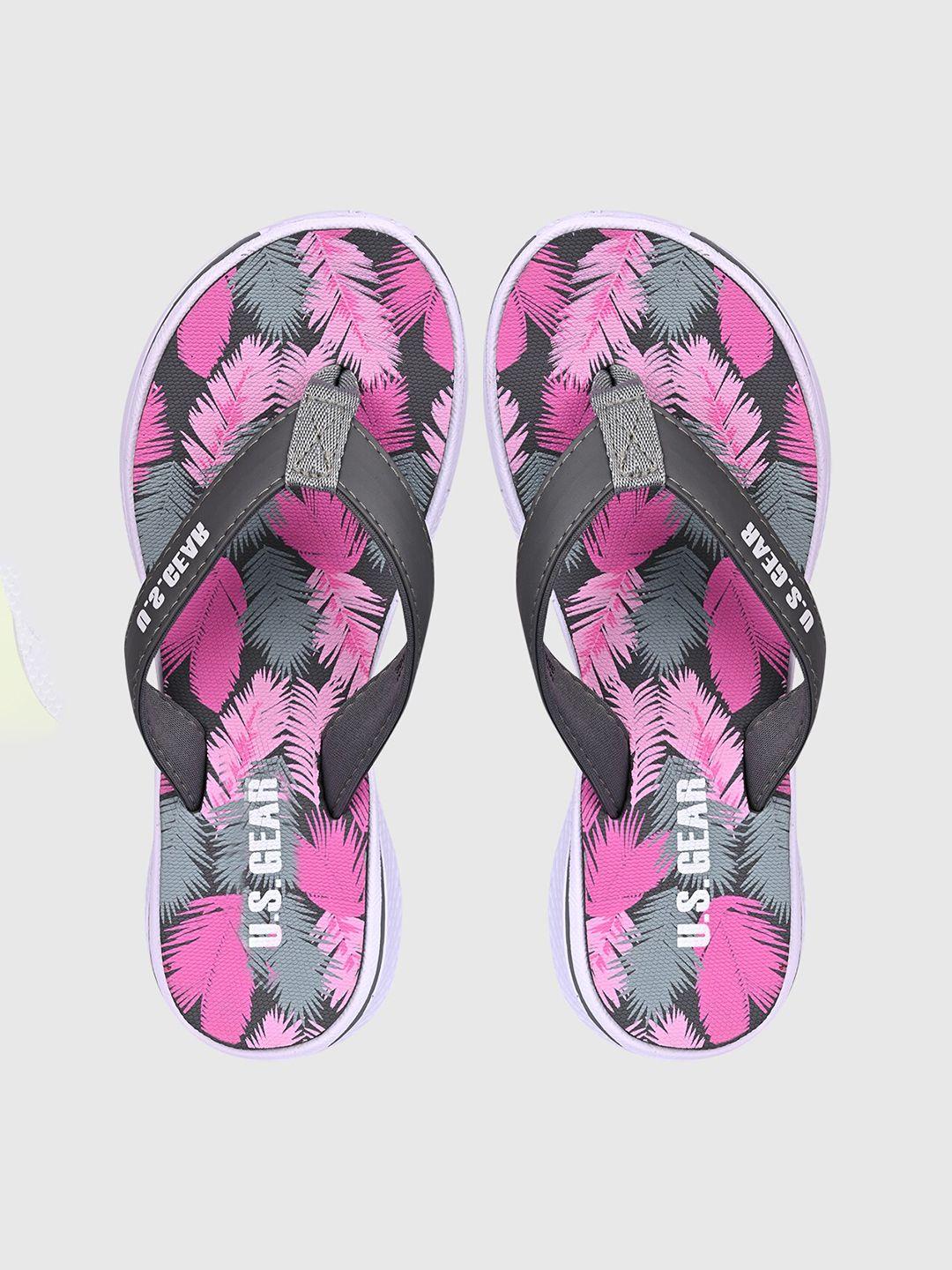 u s gear women grey & pink printed rubber thong flip-flops