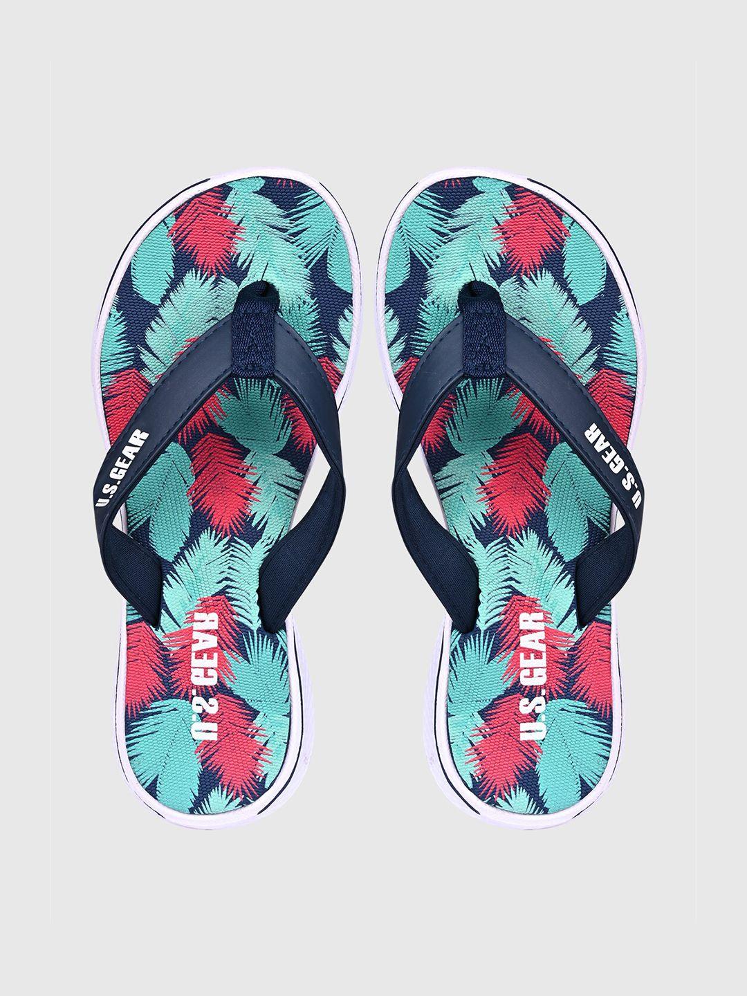 u s gear women navy blue & red printed rubber thong flip-flops