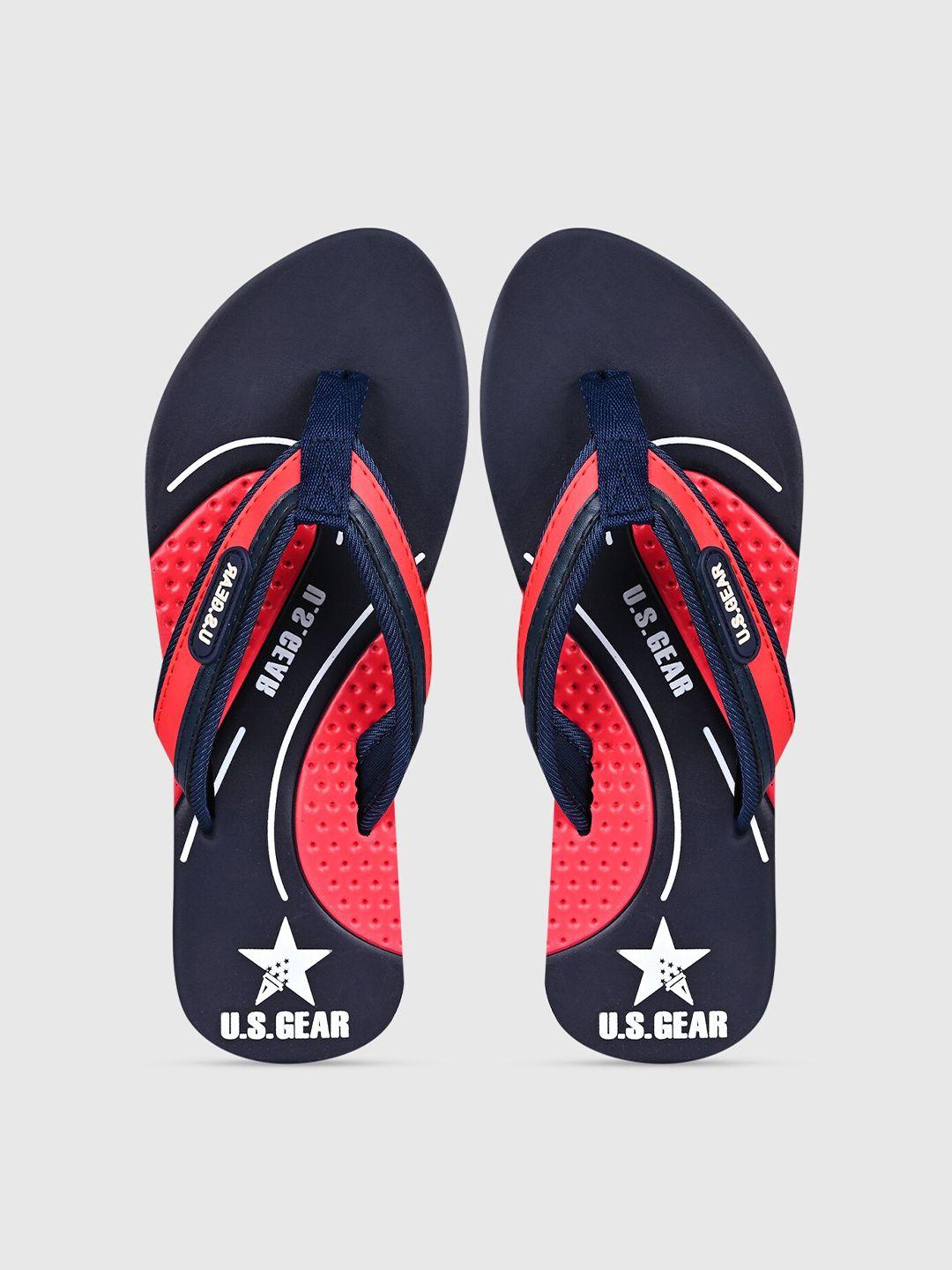 u s gear women navy blue & red printed rubber thong flip-flops