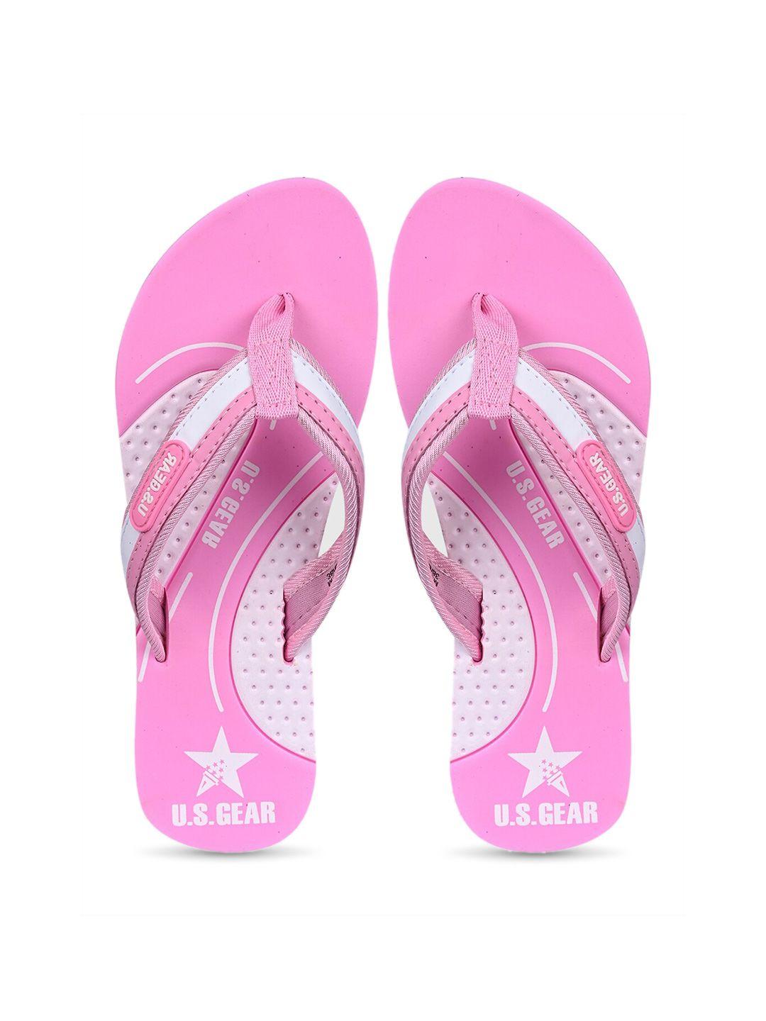 u s gear women pink & white printed rubber thong flip-flops