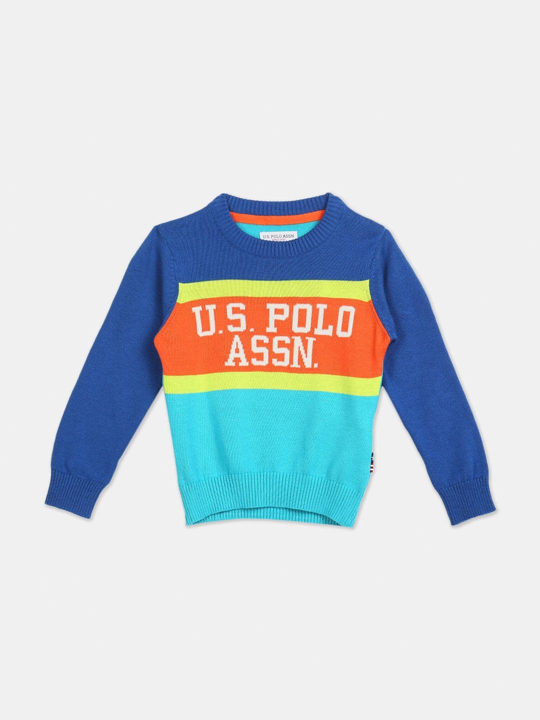 u s polo assn boys blue & yellow colourblocked pullover