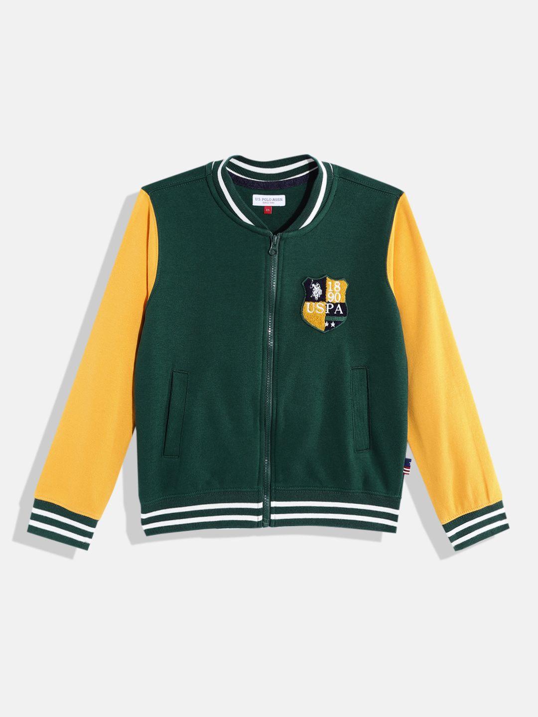 u s polo assn boys green brand logo applique detail stand collar sweatshirt