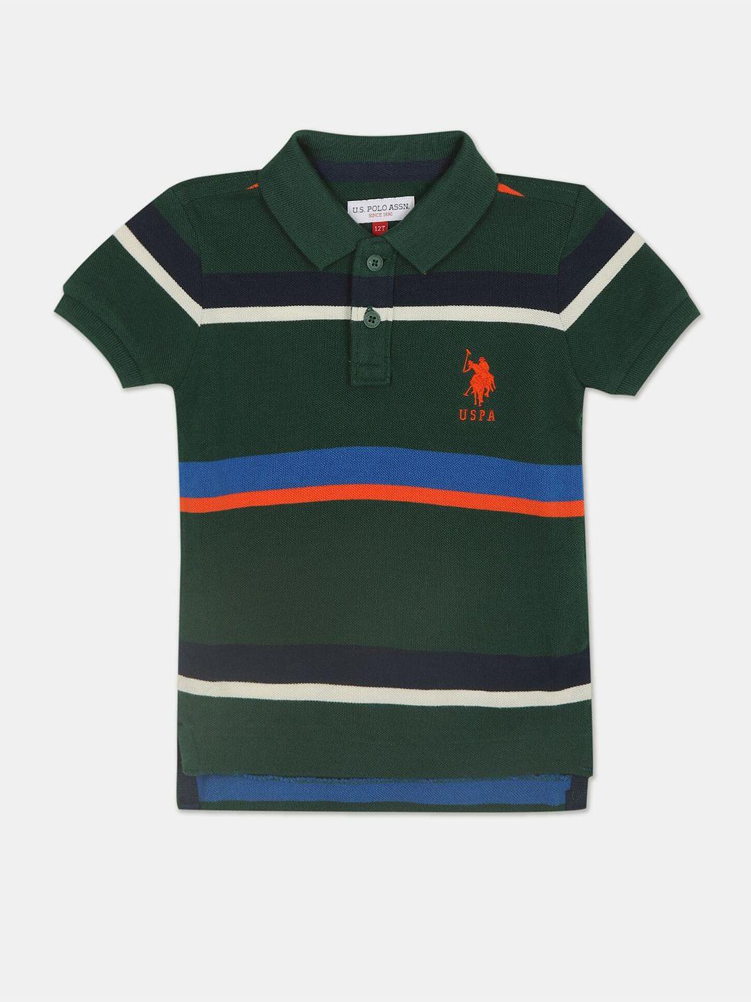 u s polo assn boys olive green striped polo collar t-shirt