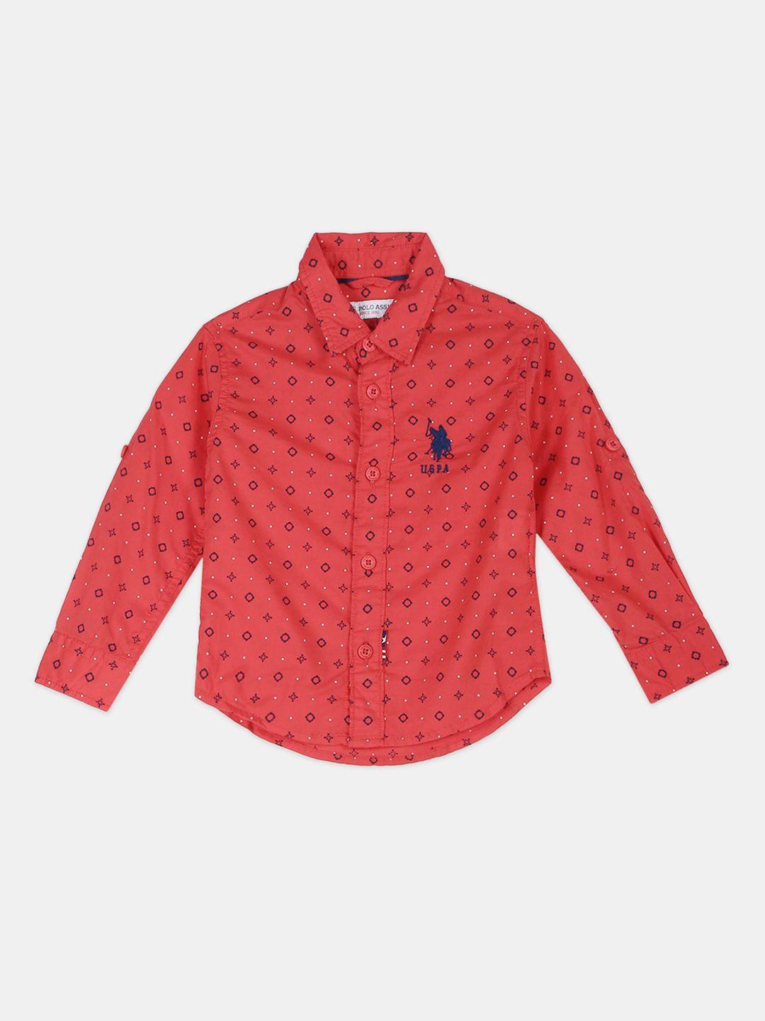 u s polo assn boys red opaque printed casual shirt