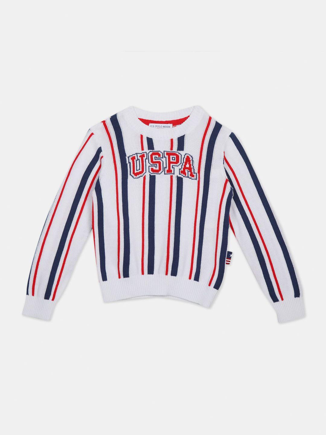 u s polo assn boys white & blue striped pullover sweater