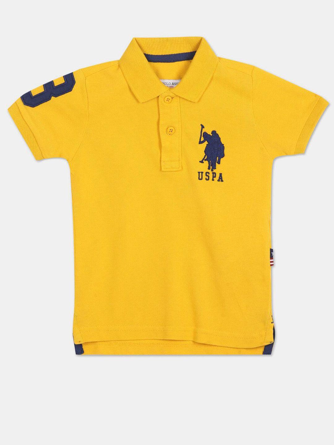 u s polo assn boys yellow brand logo polo collar pure cotton t-shirt