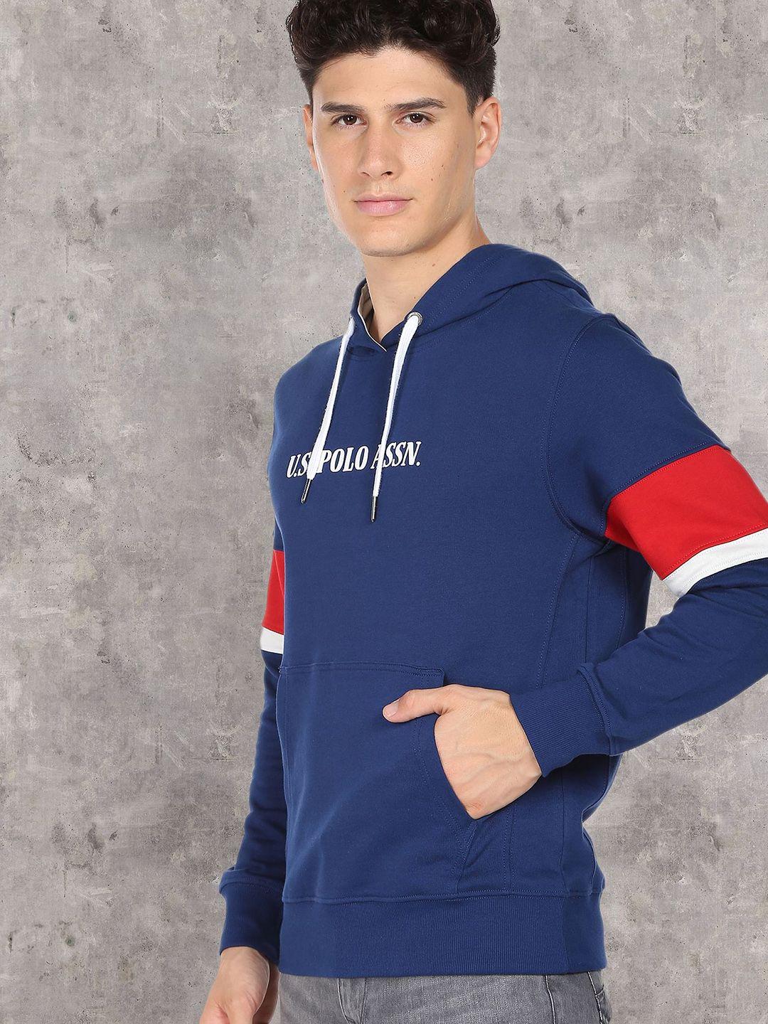 u s polo assn denim co men blue hooded pure cotton sweatshirt