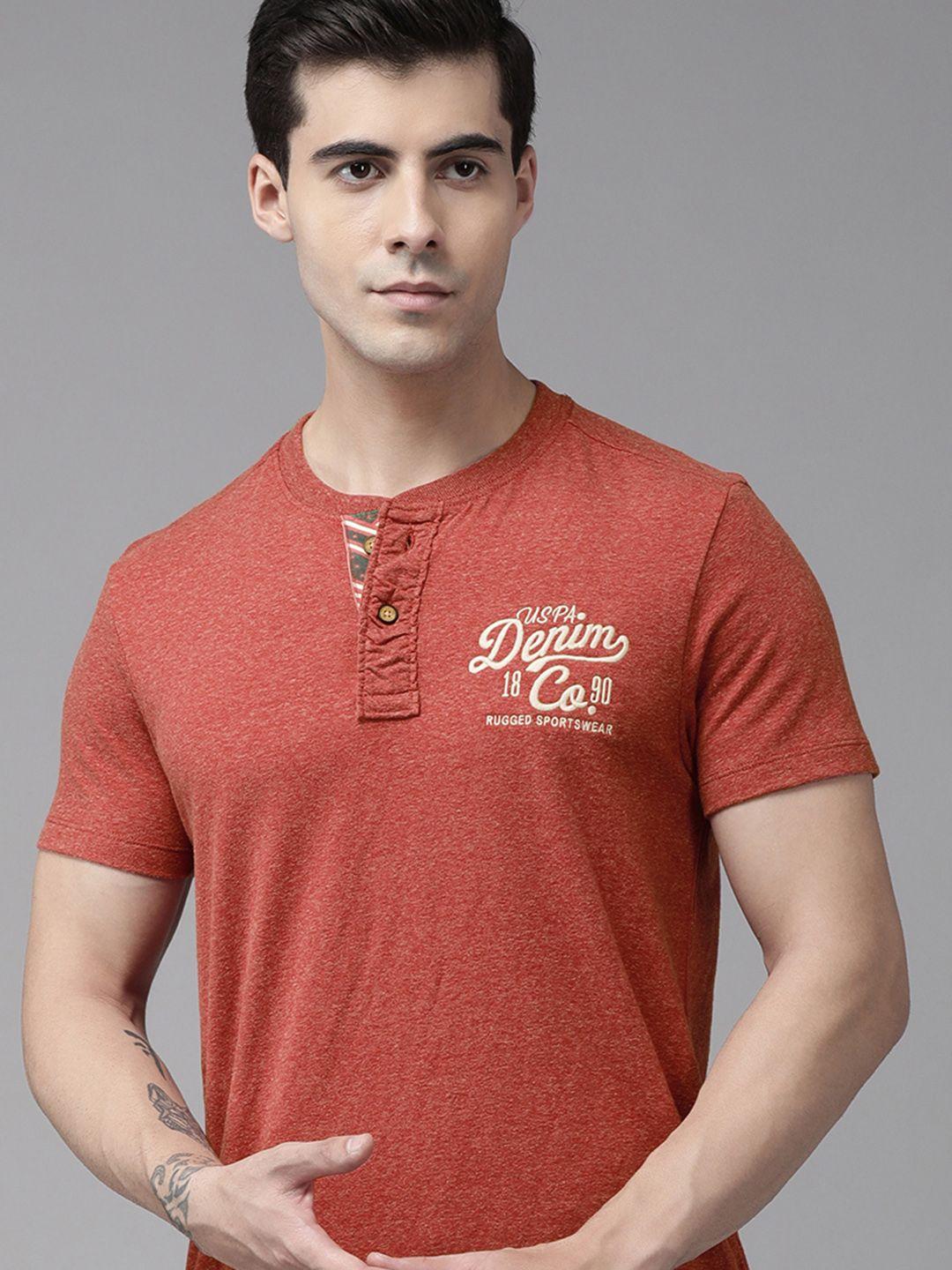 u s polo assn denim co men coral red solid t-shirt