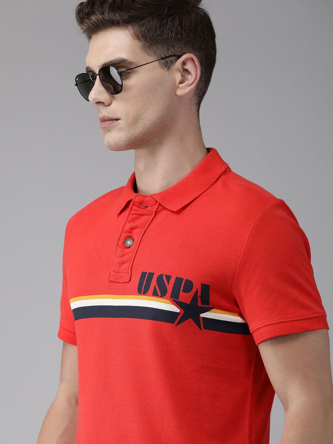 u s polo assn denim co men coral red striped polo collar t-shirt