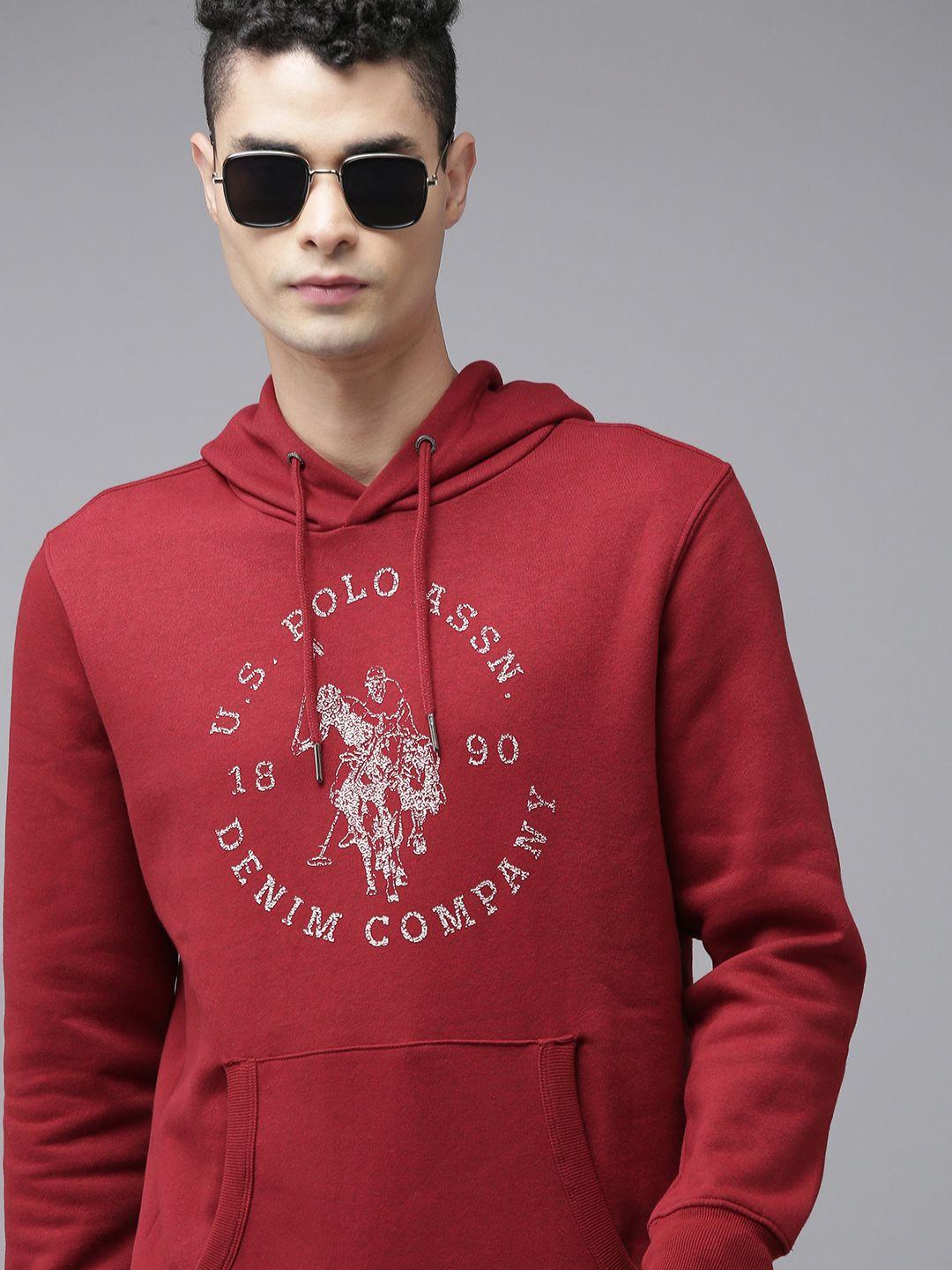 u s polo assn denim co men maroon printed hooded sweatshirt