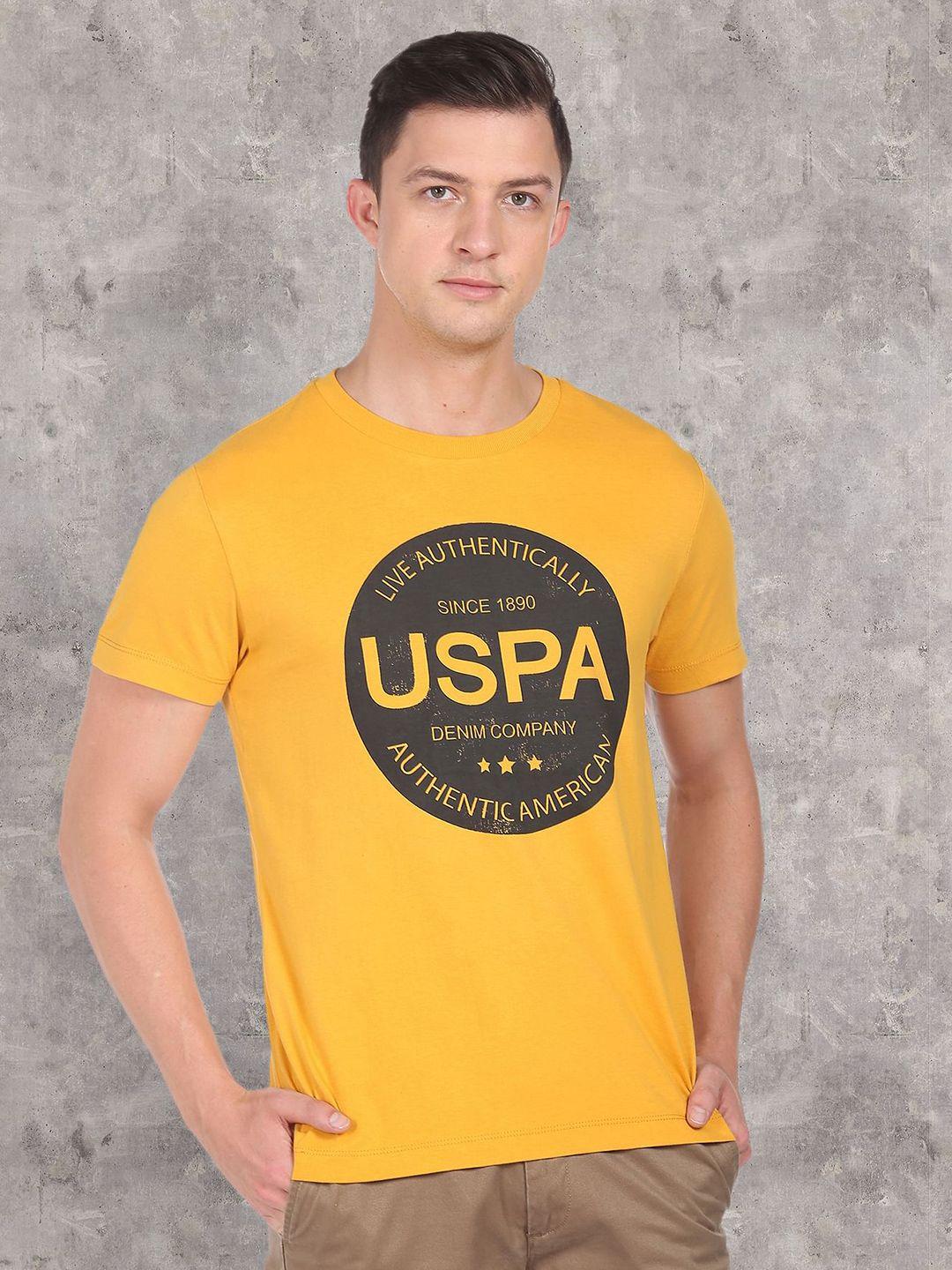 u s polo assn denim co men mustard circle logo t-shirt