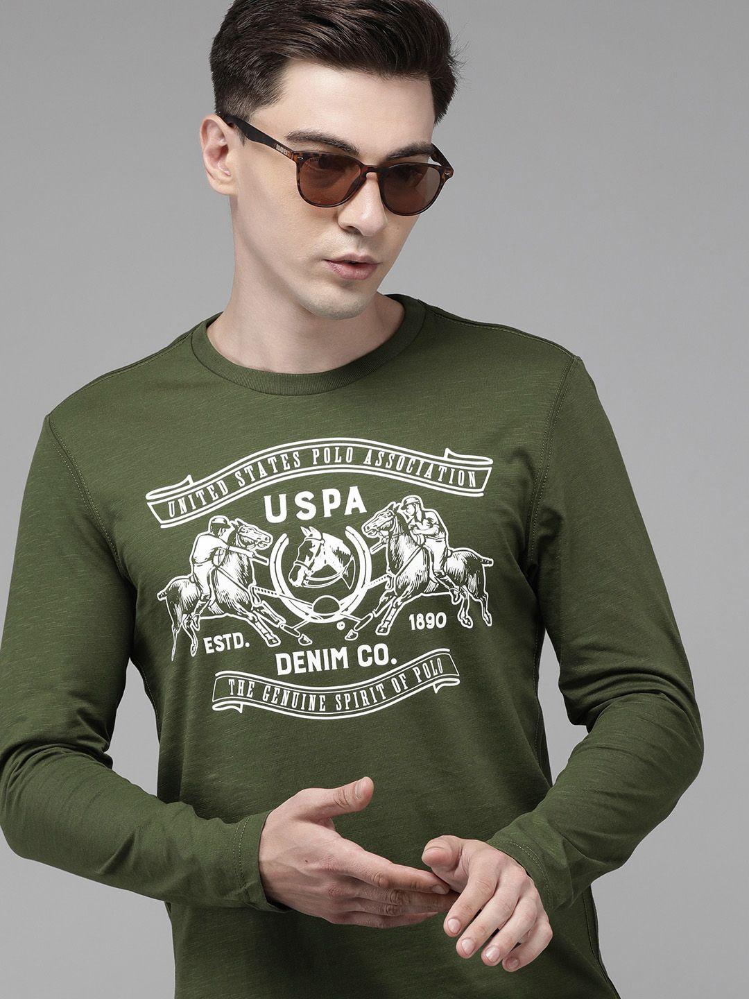 u s polo assn denim co men olive green brand logo printed t-shirt