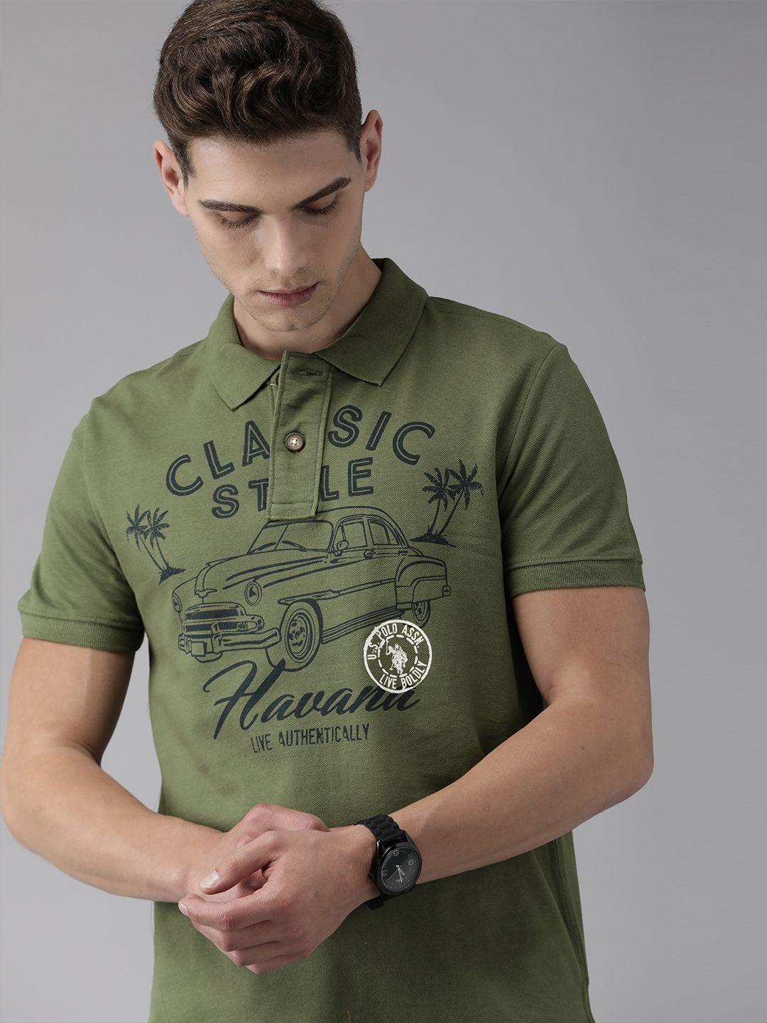 u s polo assn denim co men olive green brand logo t-shirt