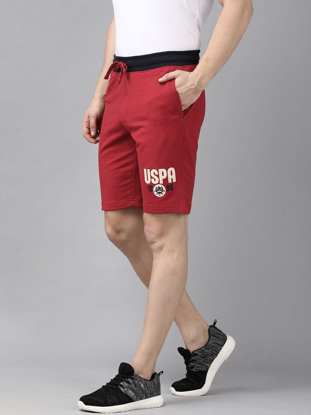 u s polo assn denim co men red & white printed slim fit shorts