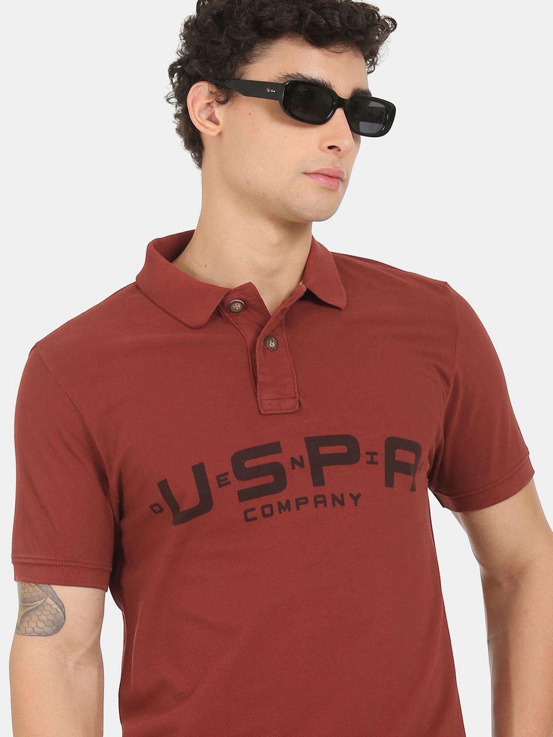 u s polo assn denim co men red typography printed cotton polo collar t-shirt