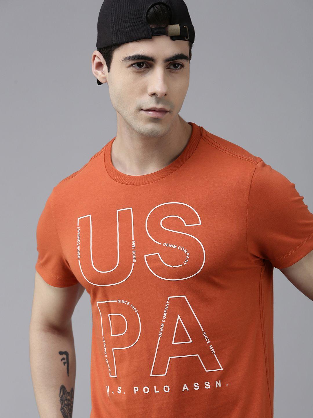 u s polo assn denim co men rust red brand logo printed slim fit t-shirt