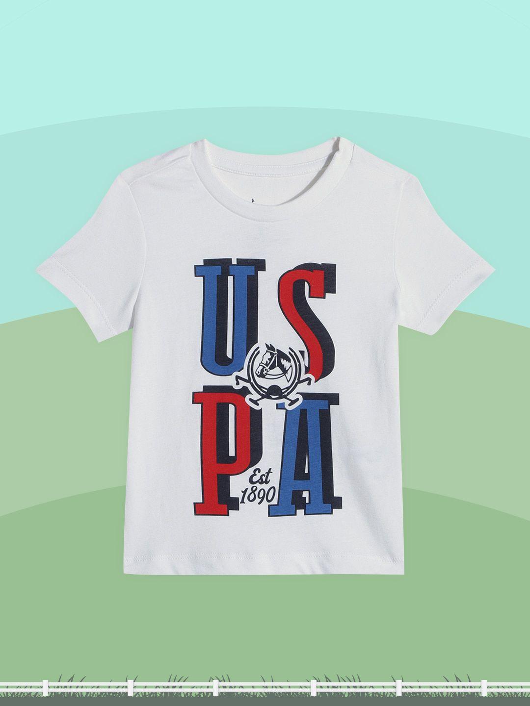 u s polo assn kids boys white brand logo printed pure cotton t-shirt