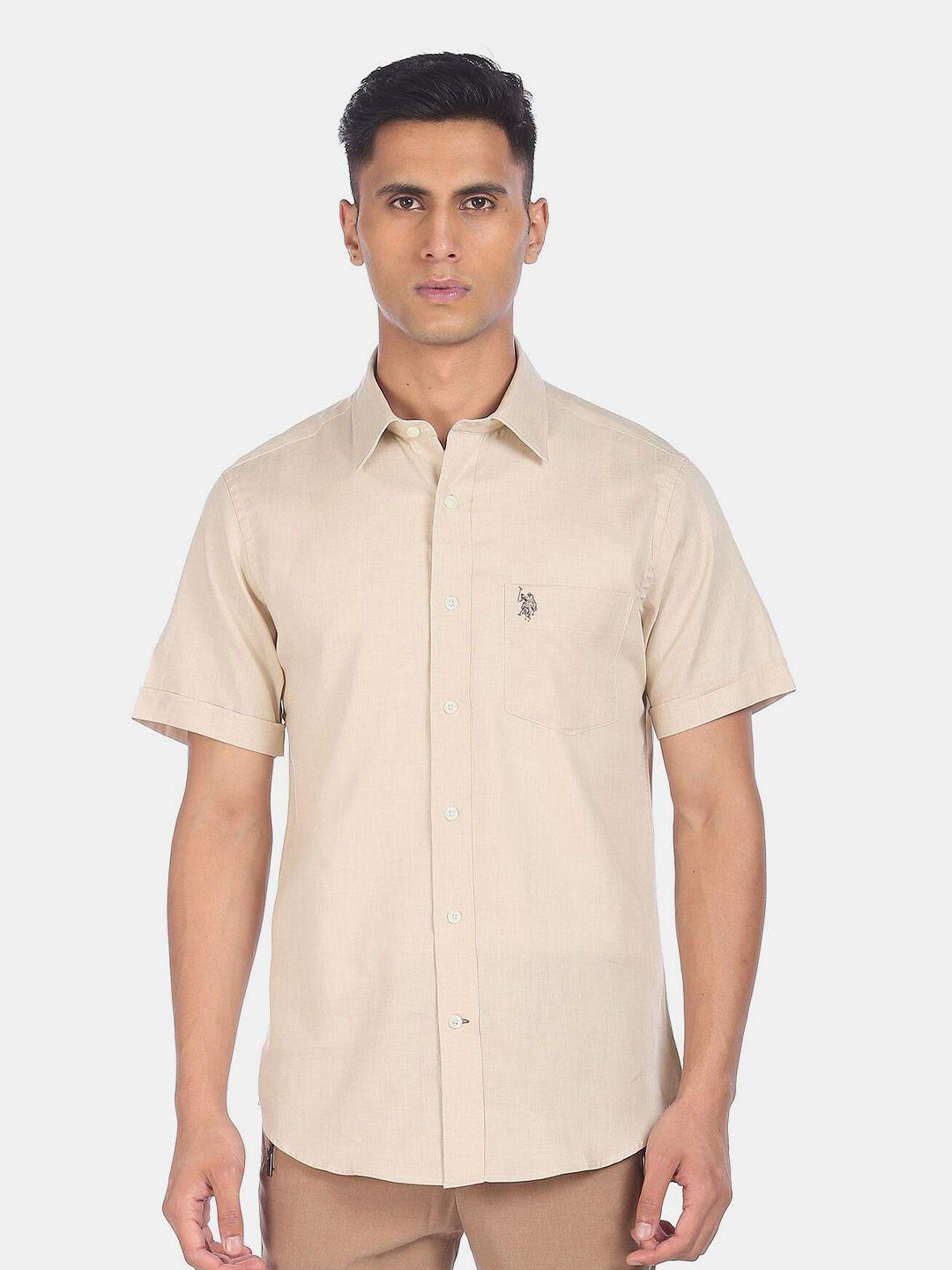 u s polo assn men beige casual shirt