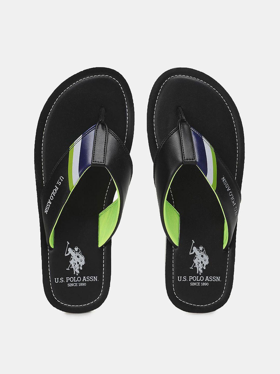 u s polo assn men black & green pu comfort sandals