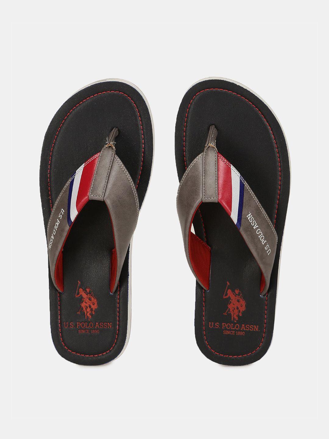 u s polo assn men black & red comfort sandals