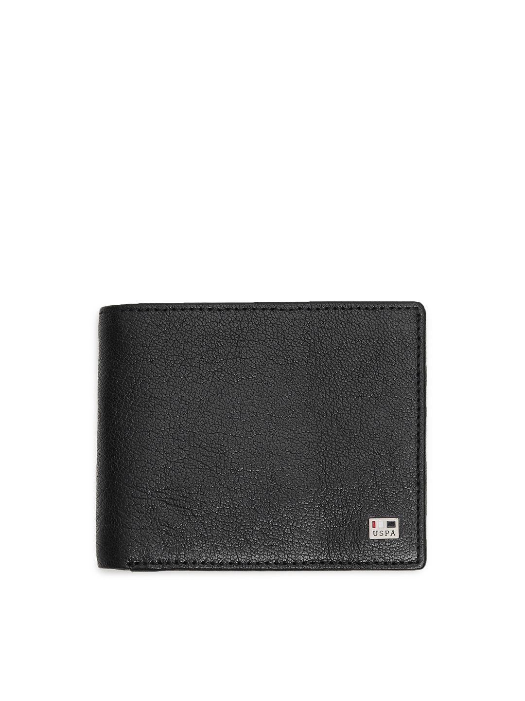 u s polo assn men black leather two fold wallet