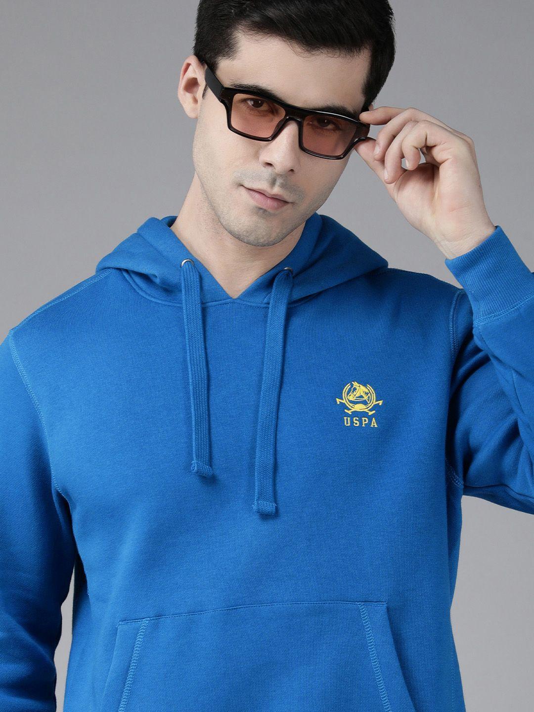 u s polo assn men blue brand logo embroidered hooded sweatshirt