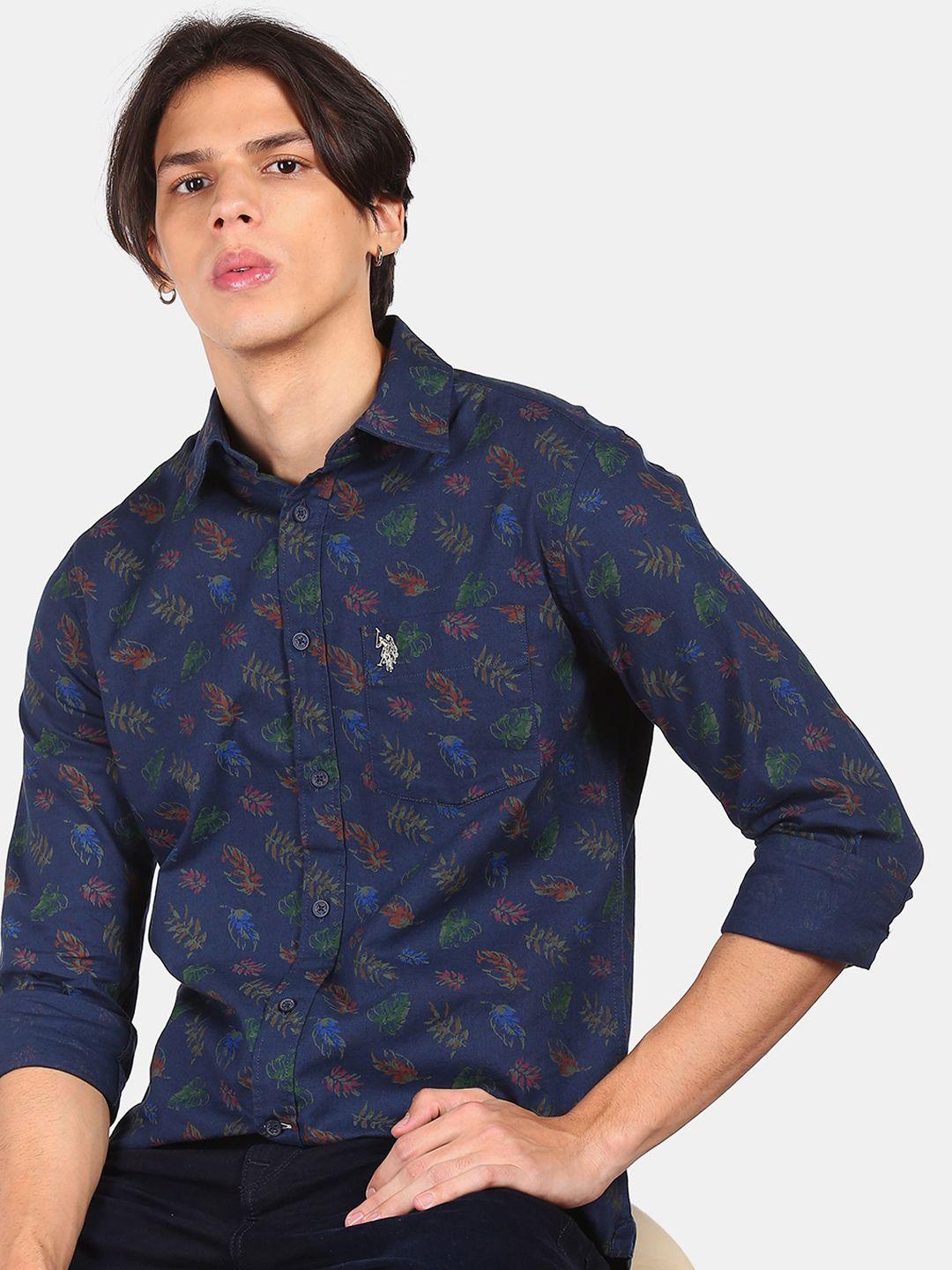 u s polo assn men blue floral opaque printed casual shirt