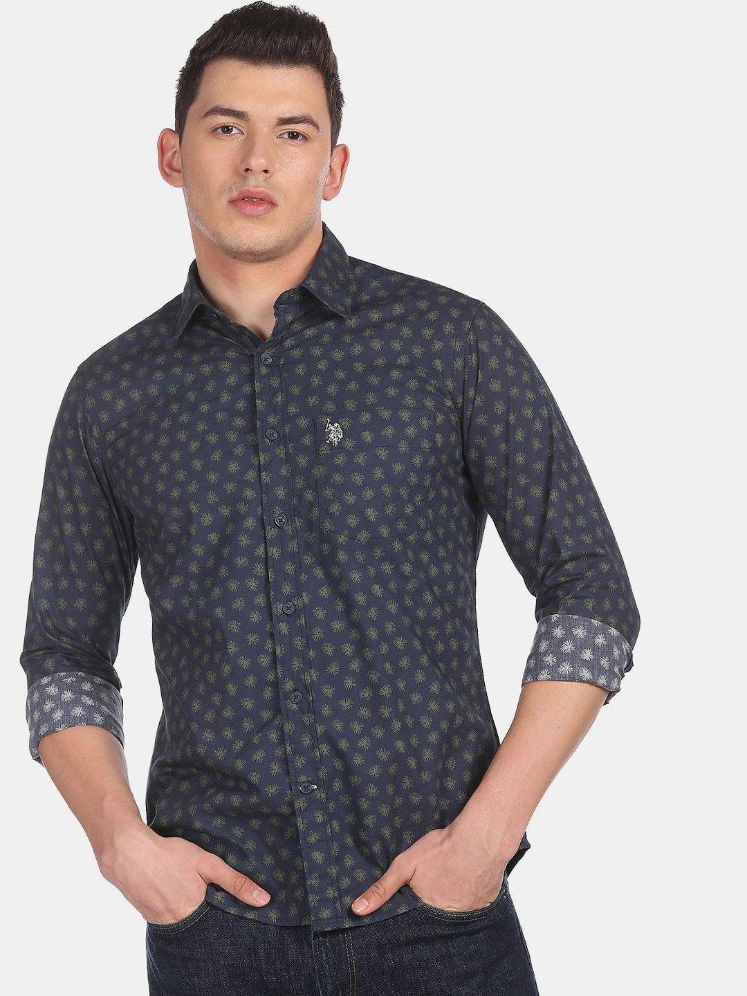 u s polo assn men blue floral printed cotton casual shirt