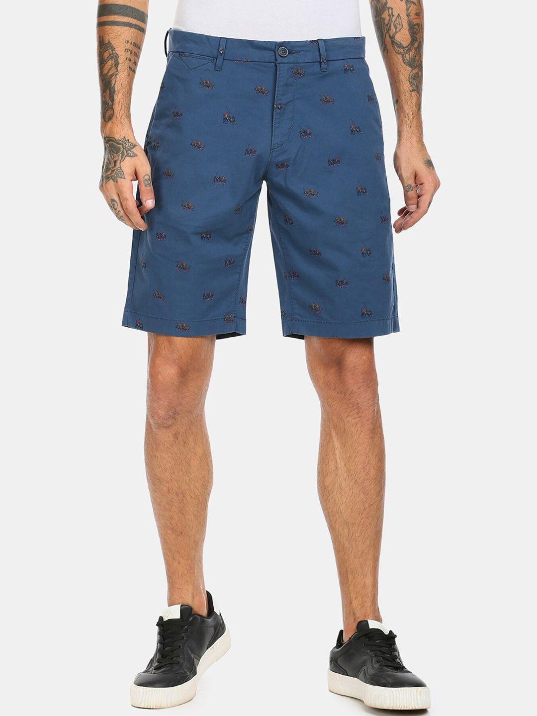 u s polo assn men blue printed mid-rise regular shorts