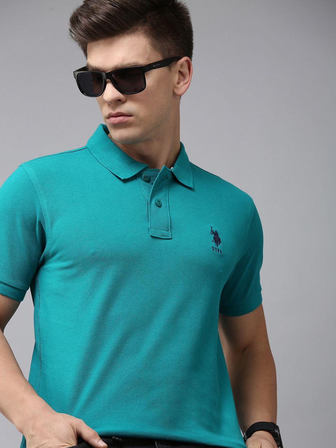 u s polo assn men brand logo embroidered polo collar pure cotton slim fit t-shirt