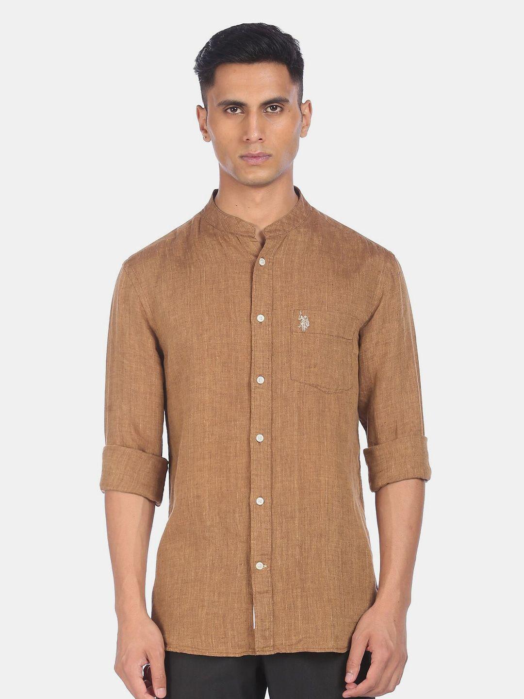 u s polo assn men brown casual shirt