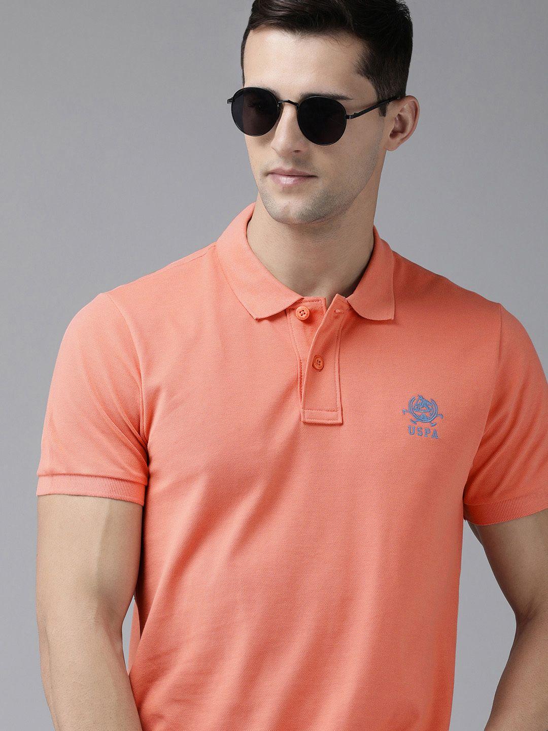 u s polo assn men coral pink polo collar pure cotton t-shirt