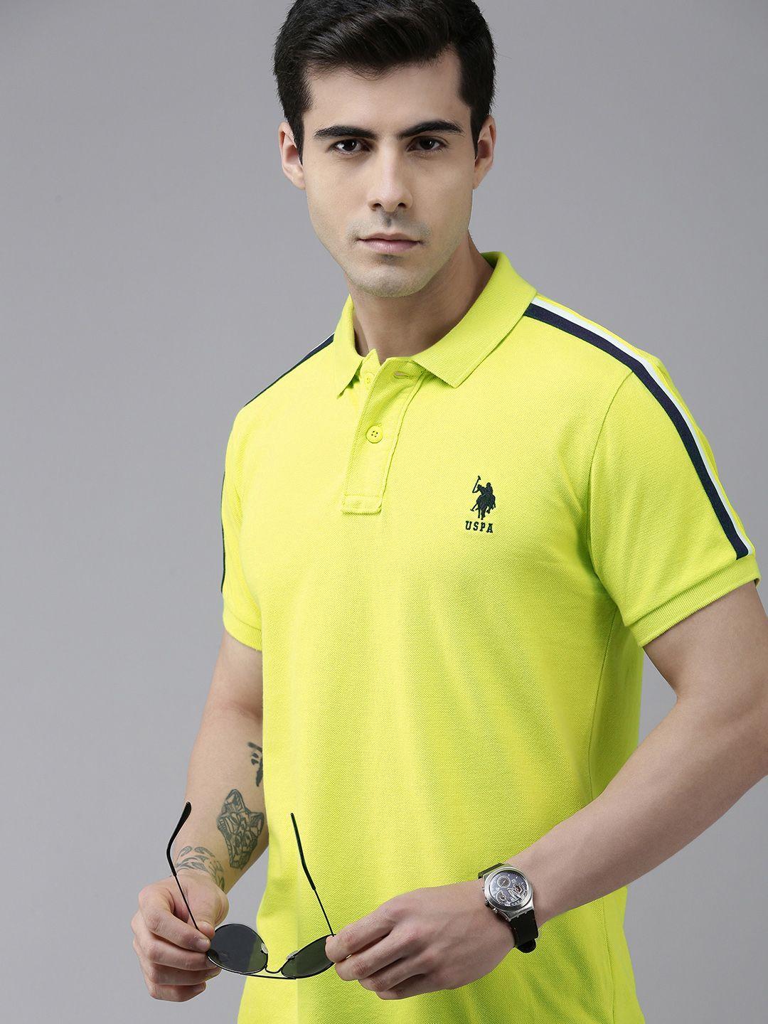 u s polo assn men fluorescent green slim fit polo collar t-shirt