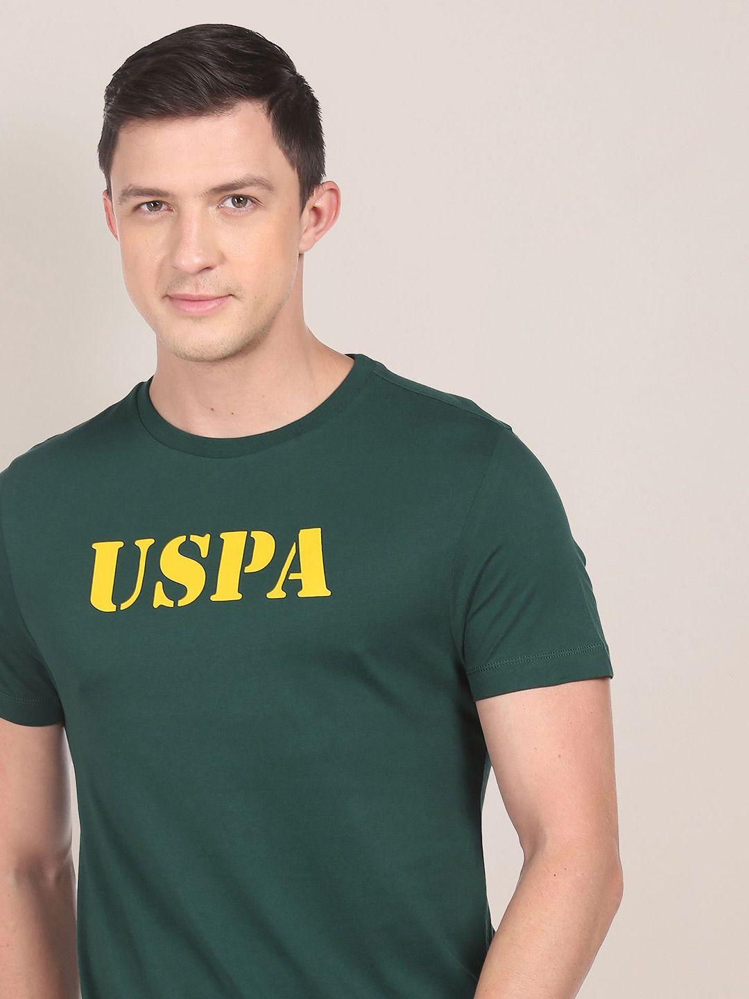 u s polo assn men green contrast logo printed cotton t-shirt